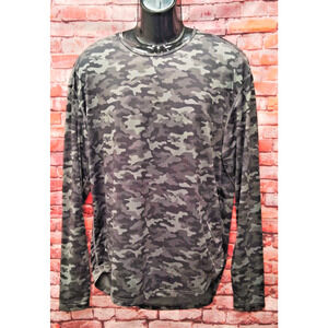 BYLT Drop Cut T-Shirt Mens XL Gray Camo Print Long Sleeve Performance Active Gym